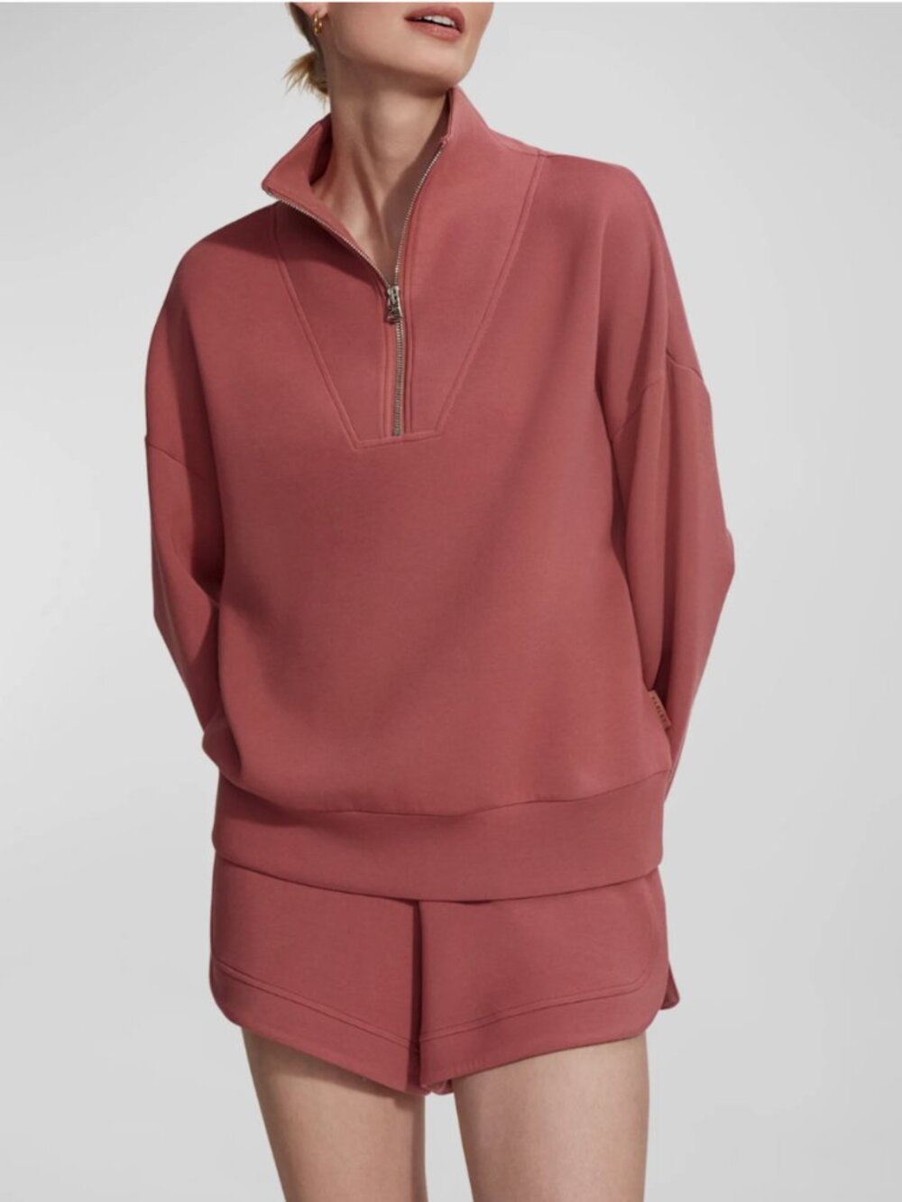Varley Hawley Doublesoft Half Zip Mauve Sweatshirt Pullover Womens L